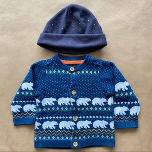 Polar bear button down sweater and hat